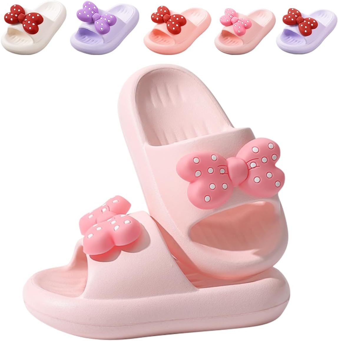 Girls Cloud Bow Slide & Shower Slippers - Non-Slip Slip-On Kids Beach Pool Indoor Outdoor Shoes