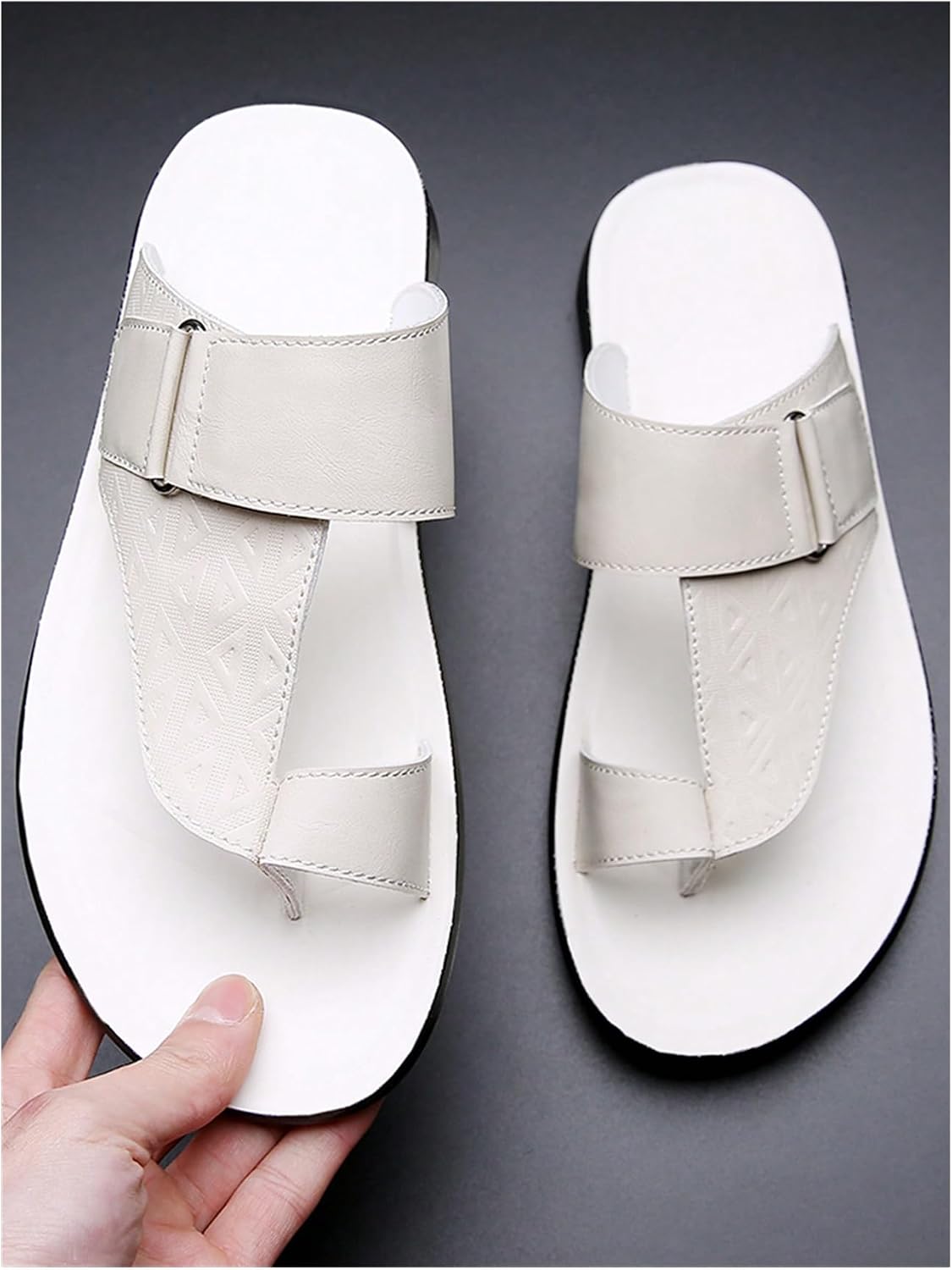 Men's PU Leather Thong Sandals Open Toe Slip on Slippers - Image 2