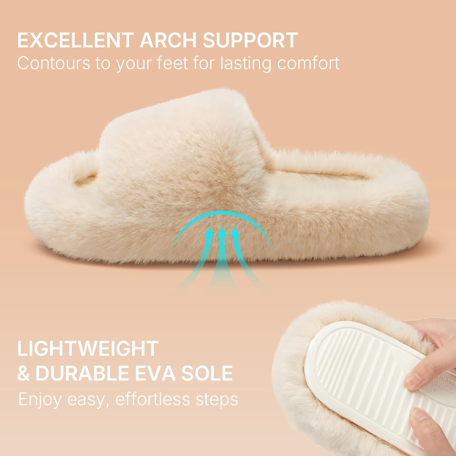 Women Slippers with Arch Support Lightweight Fuzzy House Slippers for Women Cozy Memory Foam Indoor Open-toe Comfy Shoes for Women - Image 2