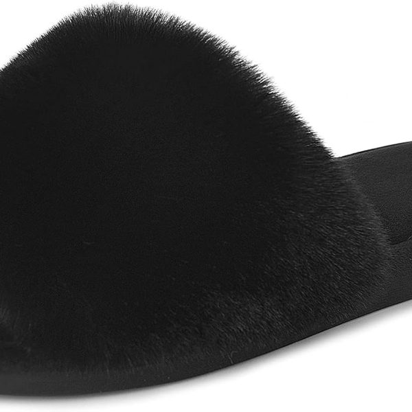 Women's Faux Fur Slippers – Fluffy Open-Toe Memory Foam Slides with Anti-Slip Sole, Indoor & Outdoor House Shoes