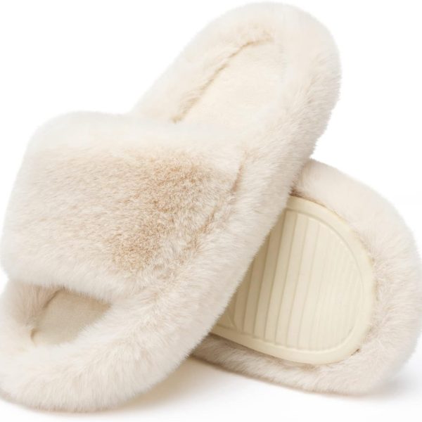 Women Slippers Memory Foam House Bedroom Slippers for Women Fuzzy Plush Comfy Faux Fur Lined Slide Shoes Anti-Skid Sole Trendy Gift Slippers