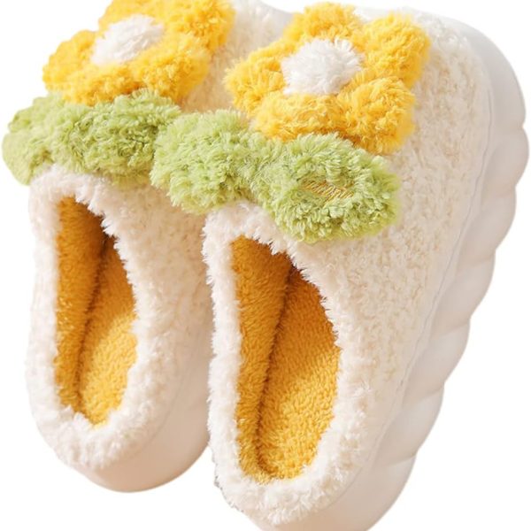 Women Slippers Adult Warm Plush Flowers Indoor Non-slip Home Thick Bottom Winter Men's Cotton