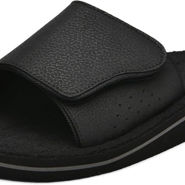 Men's Fuzzy House Slippers With Arch Support Indoor Outdoor House Shoes Heel Cup Slides with Soft Cushion Footbed