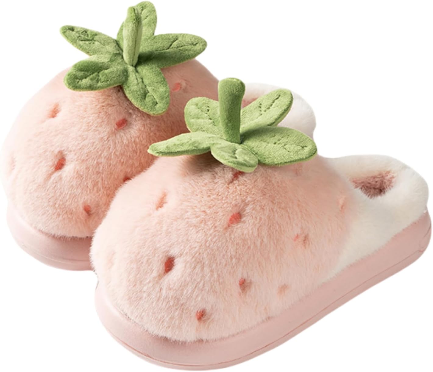 Strawberry Fuzzy Friut Slippers for Women, Cute Fluffy Plush Warm House Couple Slippers, Winter