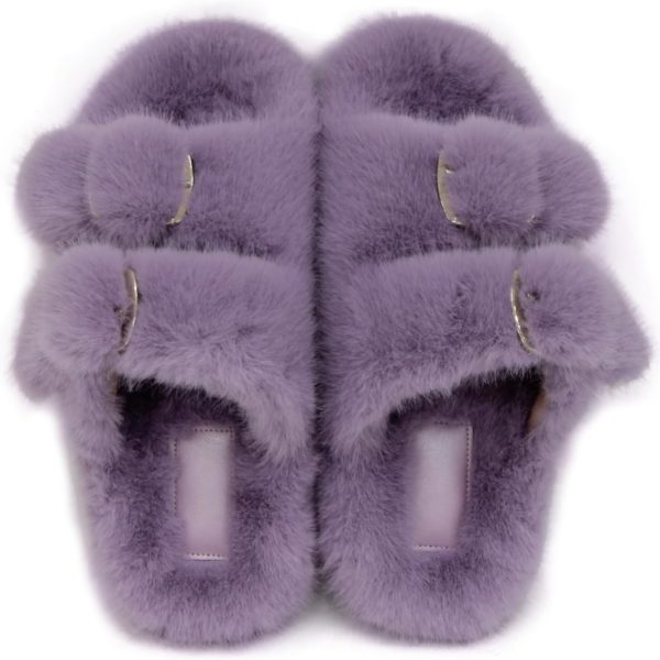Fuzzy Slippers for Women House Shoes Winter Warm Adjustable Double Straps Fluffy Faux Fur Open Toe Pink Slippers Indoor and Outdoor Women Slippers