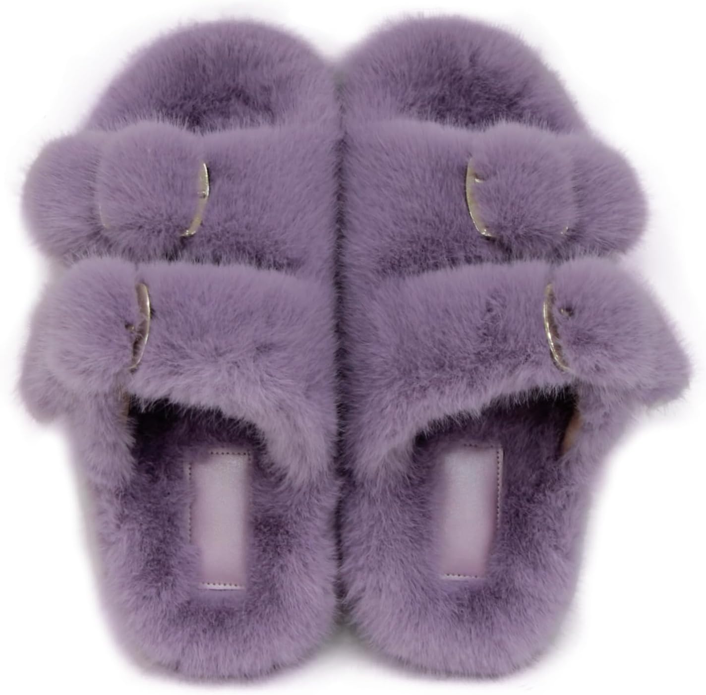 Fuzzy Slippers for Women House Shoes Winter Warm Adjustable Double Straps Fluffy Faux Fur Open Toe Pink Slippers Indoor and Outdoor Women Slippers