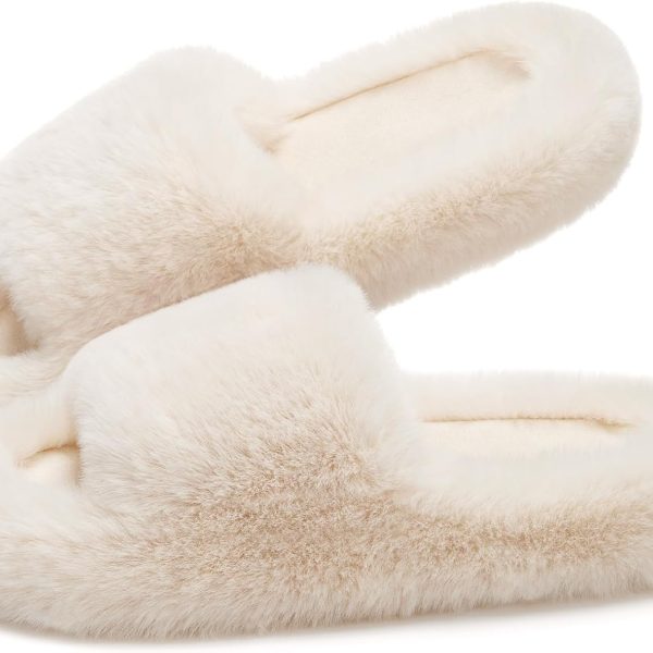 Women Slippers with Arch Support Lightweight Fuzzy House Slippers for Women Cozy Memory Foam Indoor Open-toe Comfy Shoes for Women