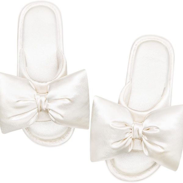 Women's Satin Open-Toe Bow Slippers Memory Foam Indoor Bedroom House Shoes