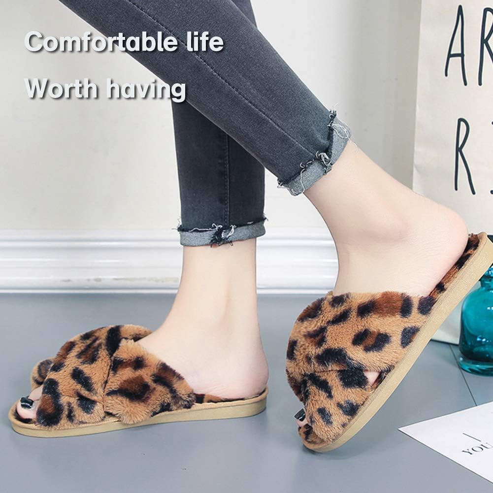 Women’s Cross Band Slippers, Soft Plush Fleece Lightweight Non Slip Open Toe Flip Flop Shoes House Indoor Outdoor Fur Fuzzy Slippers - Image 2