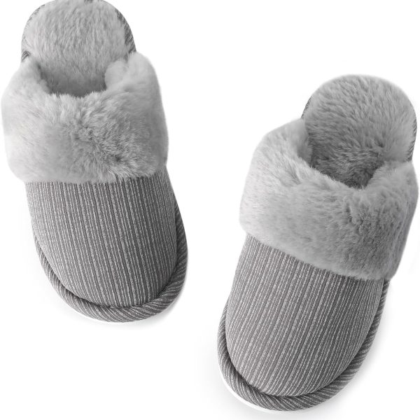 Women Fuzzy Warm Memory Foam Slippers, Cozy Indoor/Outdoor House Slippers with Plush Lining & Non-Slip Sole