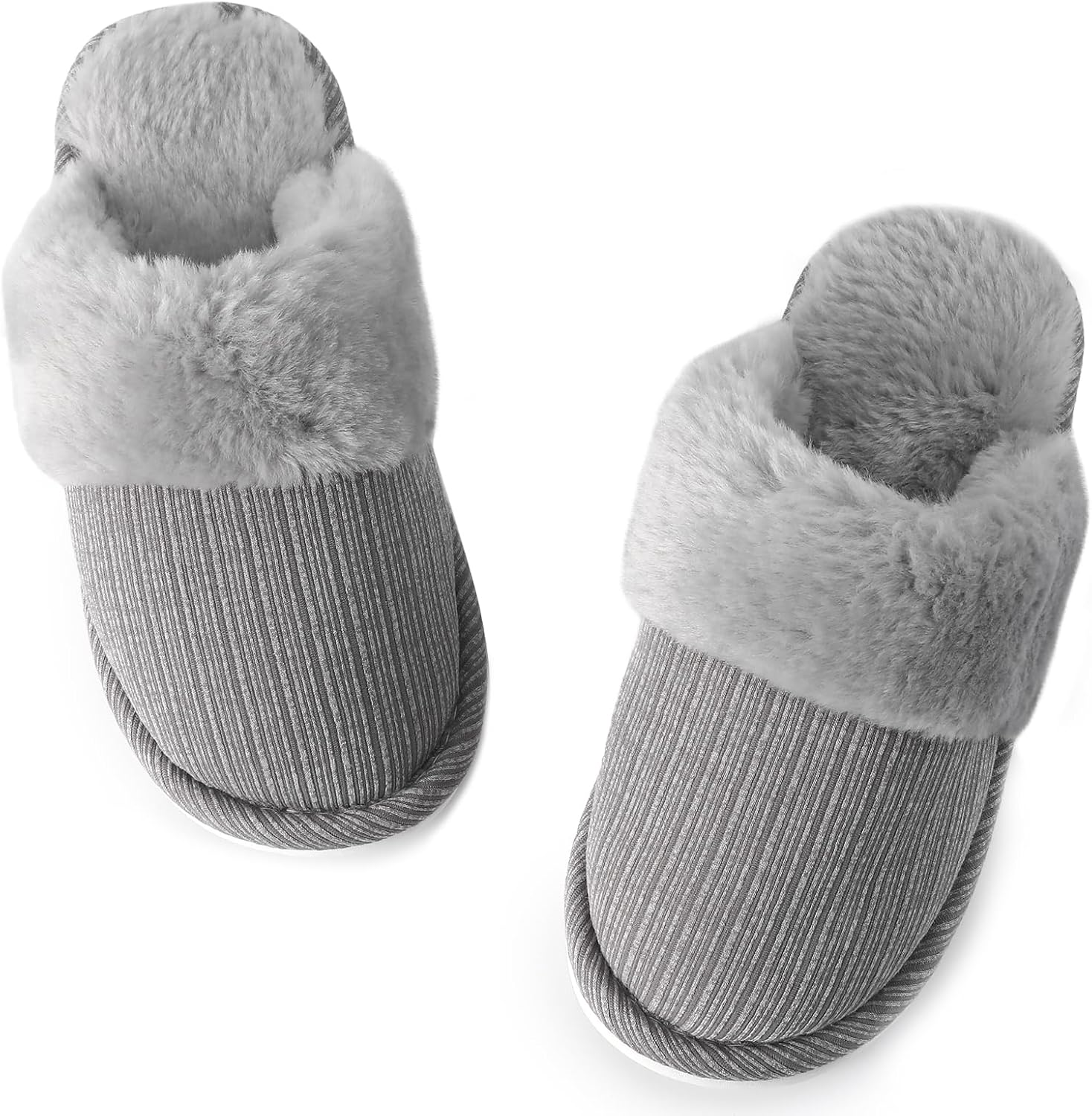 Women Fuzzy Warm Memory Foam Slippers, Cozy Indoor/Outdoor House Slippers with Plush Lining & Non-Slip Sole