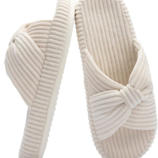 Slippers for Women Memory Foam House Bedroom Corduroy Bow Crossbands Slipper Shoes Comfy Trendy Gift Slippers