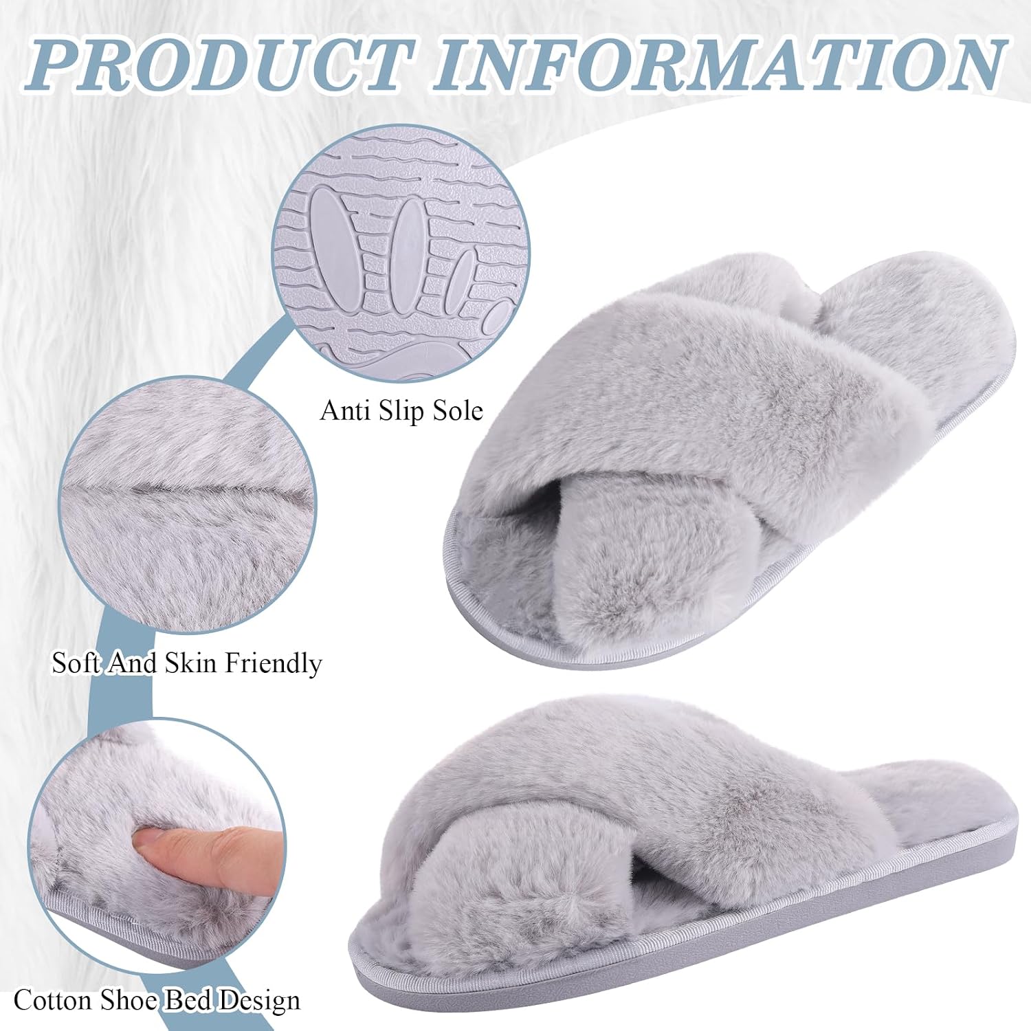 6 Pairs Women Cross Band Slippers Fuzzy Plush House Bridesmaid Slipper White | Black | Pink Open Toe Fluffy Slipper Soft Warm Bridal Slippers - Image 2