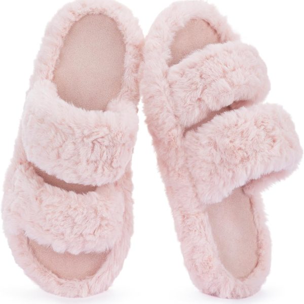 Women’s Pluffie Slippers with Arch Support & Memory Foam, Cozy Faux Fur Open Toe House Shoes, Gift-Ready Indoor Outdoor Comfort