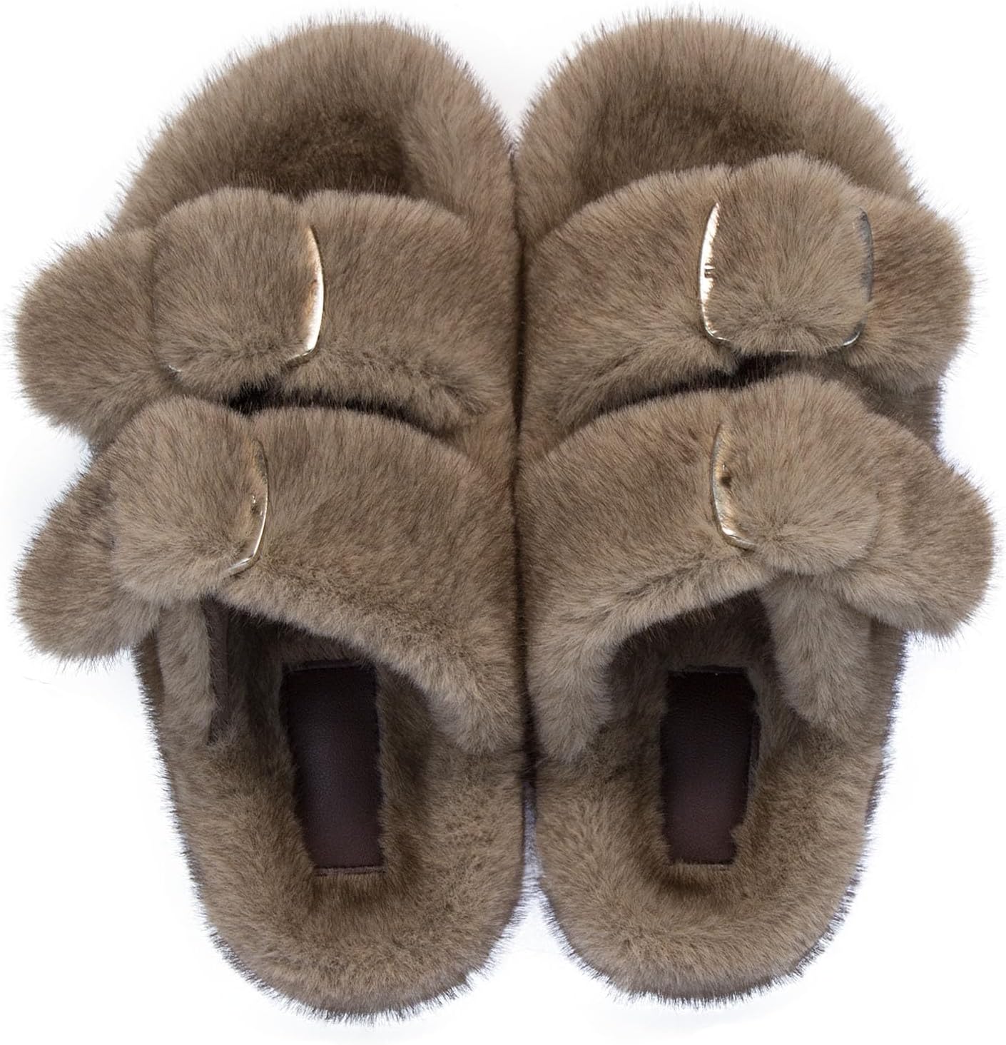 Fuzzy Slippers for Women House Shoes Winter Warm Adjustable Double Straps Fluffy Faux Fur Open Toe Pink Slippers Indoor and Outdoor Women Slippers - Image 2