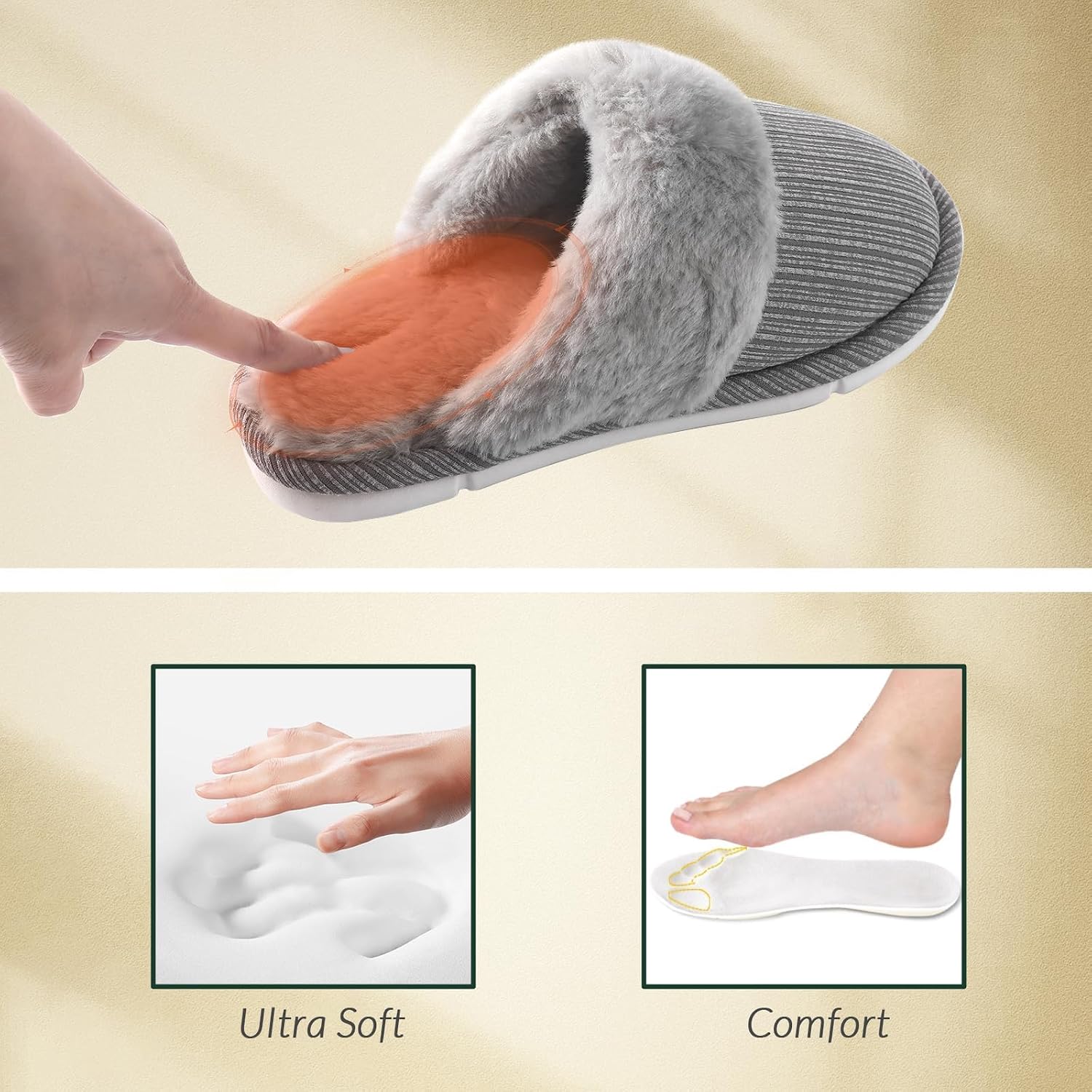 Women Fuzzy Warm Memory Foam Slippers, Cozy Indoor/Outdoor House Slippers with Plush Lining & Non-Slip Sole - Image 2