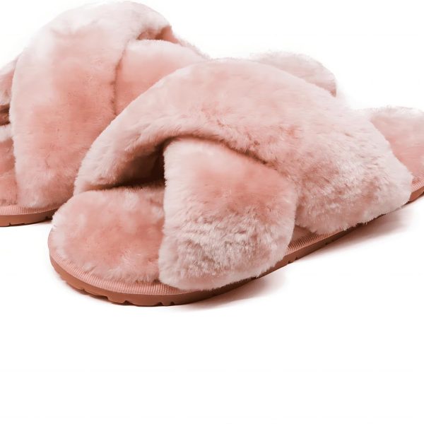 Women Fuzzy Fluffy House Slippers Cute Plush Memory Foam Shoes Cross Band Indoor Outdoor Open Toe Sandals