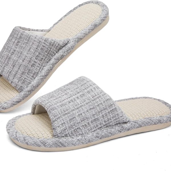 Linen Open Toe Slippers, Soft and Silent Home Slippers for Couples, Casual Comfortable Breathable non-slip Indoor and Outdoor Slippers Men/Women
