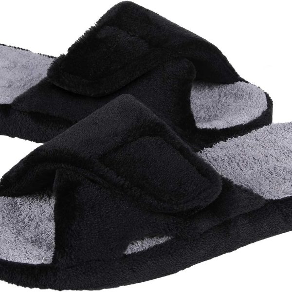 Summer Arch Support Slippers for Women Adjustable Terry Cloth Fuzzy Indoor Slippers Open Toe House Shoes