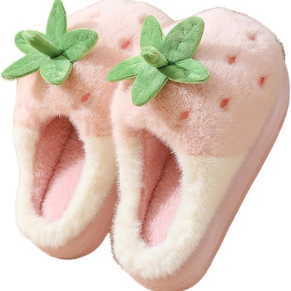 Strawberry fruit slippers for both men and women at home, plush anti slip and warm slippers