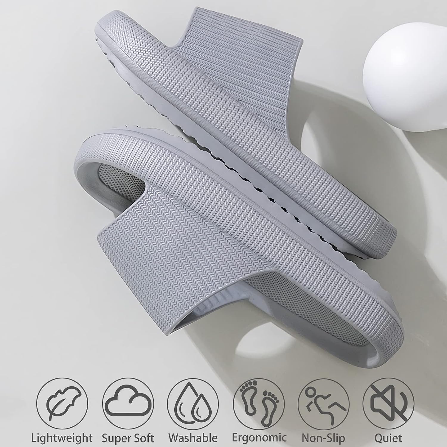 Slippers for Women and Men, Pillow House Slippers Shower Shoes Indoor Slides Bathroom Sandals, Ultimate Comfort, Lightweight, Thick Sole, Non-Slip, Easy to Clean - Image 2