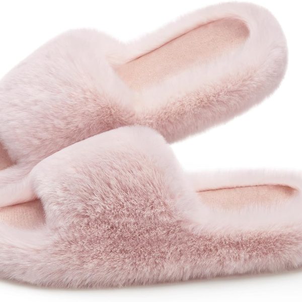 Womens Slippers with Arch Support Memory Foam Fuzzy House Slippers for Women Lightweight Cozy Indoor Open-toe Comfy Birthday Valentine's Day Gifts