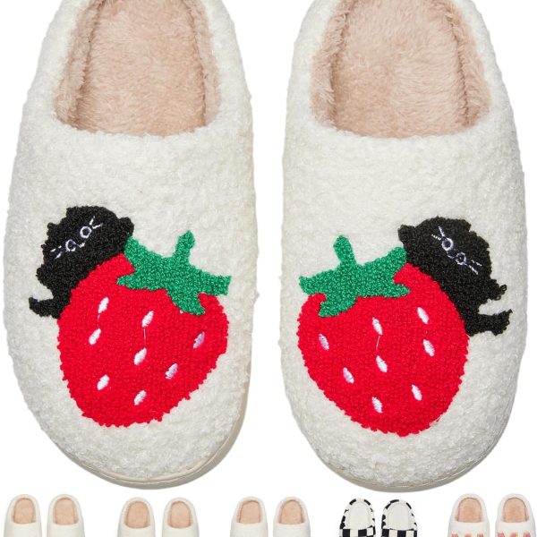 Cute Bow House Slippers Memory Foam Fuzzy Shoes for Women Non-Slip Warm Indoor Outdoor