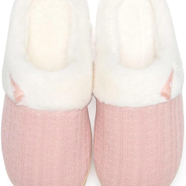 Women's Slip on Fuzzy Slippers Memory Foam House Slippers Outdoor Indoor Warm Plush Bedroom Shoes Scuff with Faux Fur Lining