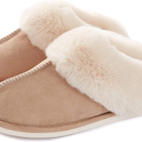 Women Slipper with Memory Foam Fluffy Soft Warm Slip On House Slippers Anti-Skid Cozy Plush for Indoor Outdoor