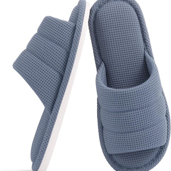Summer House Slippers for Women Men Breathable Waffle Indoor Slippers Slip-on Open Toe Home Shoes
