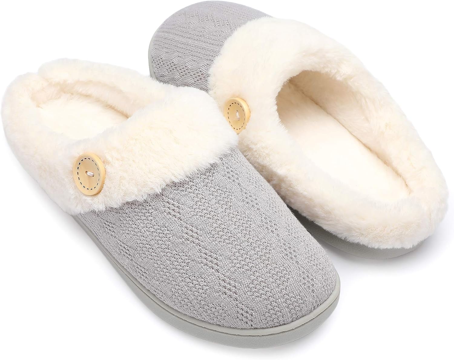 Womens Slipper Warm Comfy Memory Foam House Slippers Knitted Shoes Faux Fur Lined Anti-Skid Rubber Sole Bedroom Cozy Indoor Outdoor Slippers