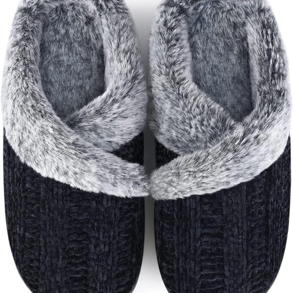 Slippers for Women Fuzzy House Slip on Indoor Outdoor Bedroom Furry Fleece Lined Ladies Comfy Memory Foam Female Home Shoes Anti-Skid Rubber Hard Sole